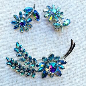 SHERMAN SET RARE 3 PC VINTAGE SWAROVSKI CRYSTALS IN LIGTH BLUE FIGURAL F…